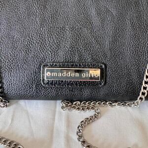 Madden Girl Black Leather Clutch Purse Chain Strap